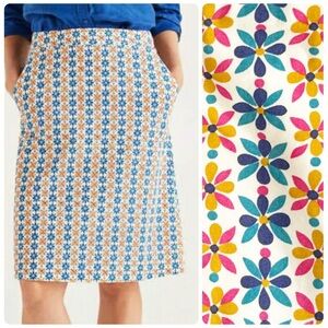 Boden Francesca Plumeria Ivory Floral A-Line Cotton Skirt with Pockets Size 6